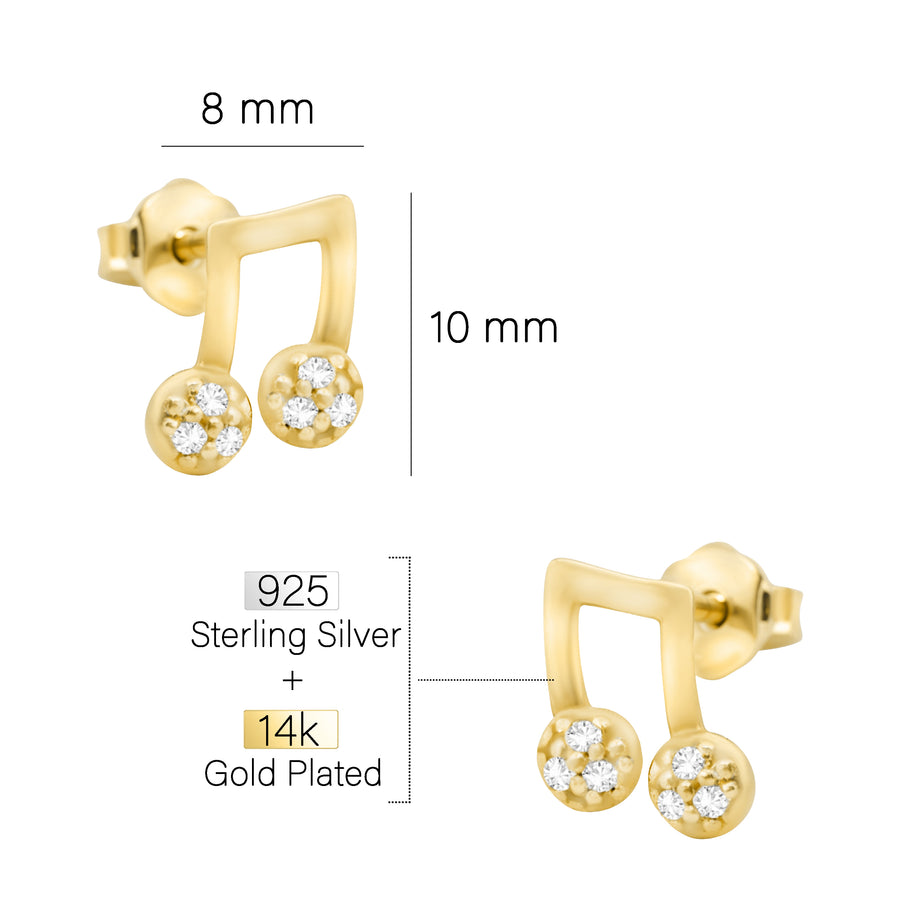 Maßenansicht von Achtel Musik Note Ohrstecker in 925 Silber von Sofia Milani - E2416
