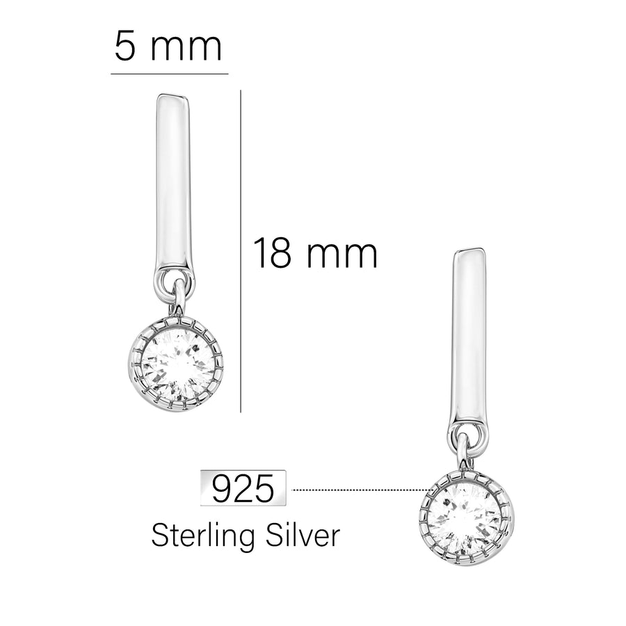 Maßenansicht von Zirkonia Stab Ohrhänger in 925 Silber von Sofia Milani - E2421