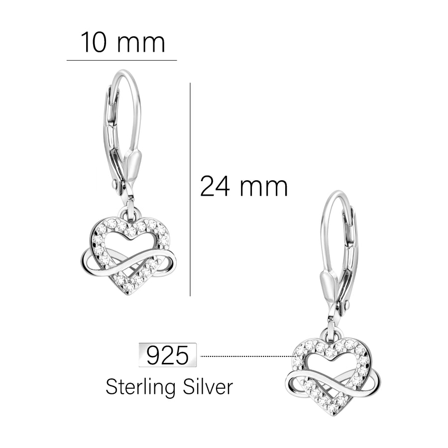Maßenansicht von Herz Unendlich Infinity Ohrhänger in 925 Silber von Sofia Milani - E2427