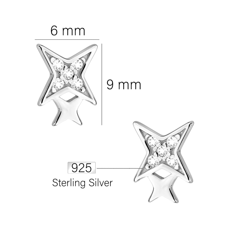 Maßenansicht von Stern Ohrstecker in 925 Silber von Sofia Milani - E2429