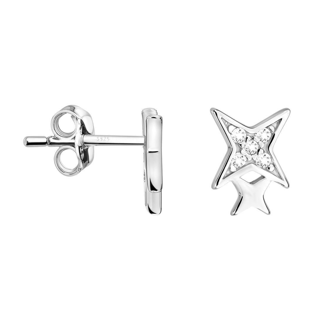 Haupt- und Seitenansicht von Stern Ohrstecker in 925 Silber von Sofia Milani - E2429