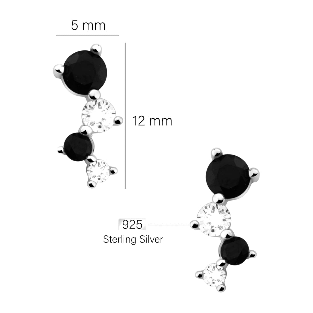 Maßenansicht von Zirkonia Ohrstecker in 925 Silber von Sofia Milani - E2439