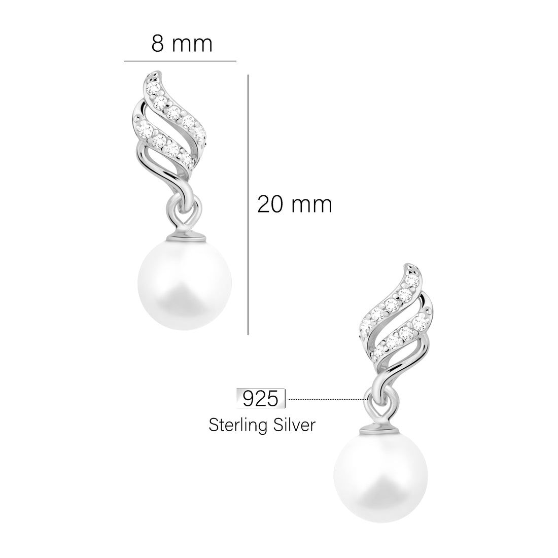 Maßenansicht von Perlen Ohrstecker in 925 Silber von Sofia Milani - E2441