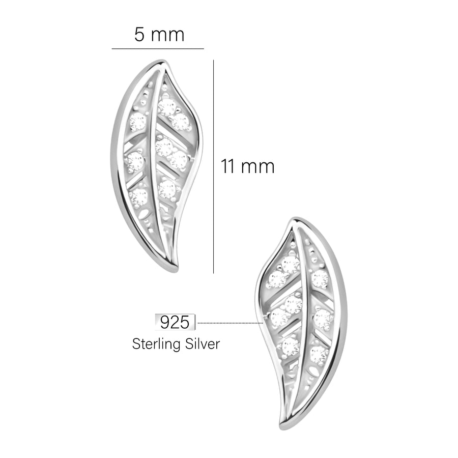 Maßenansicht von Blatt Ohrstecker in 925 Silber von Sofia Milani - E2443