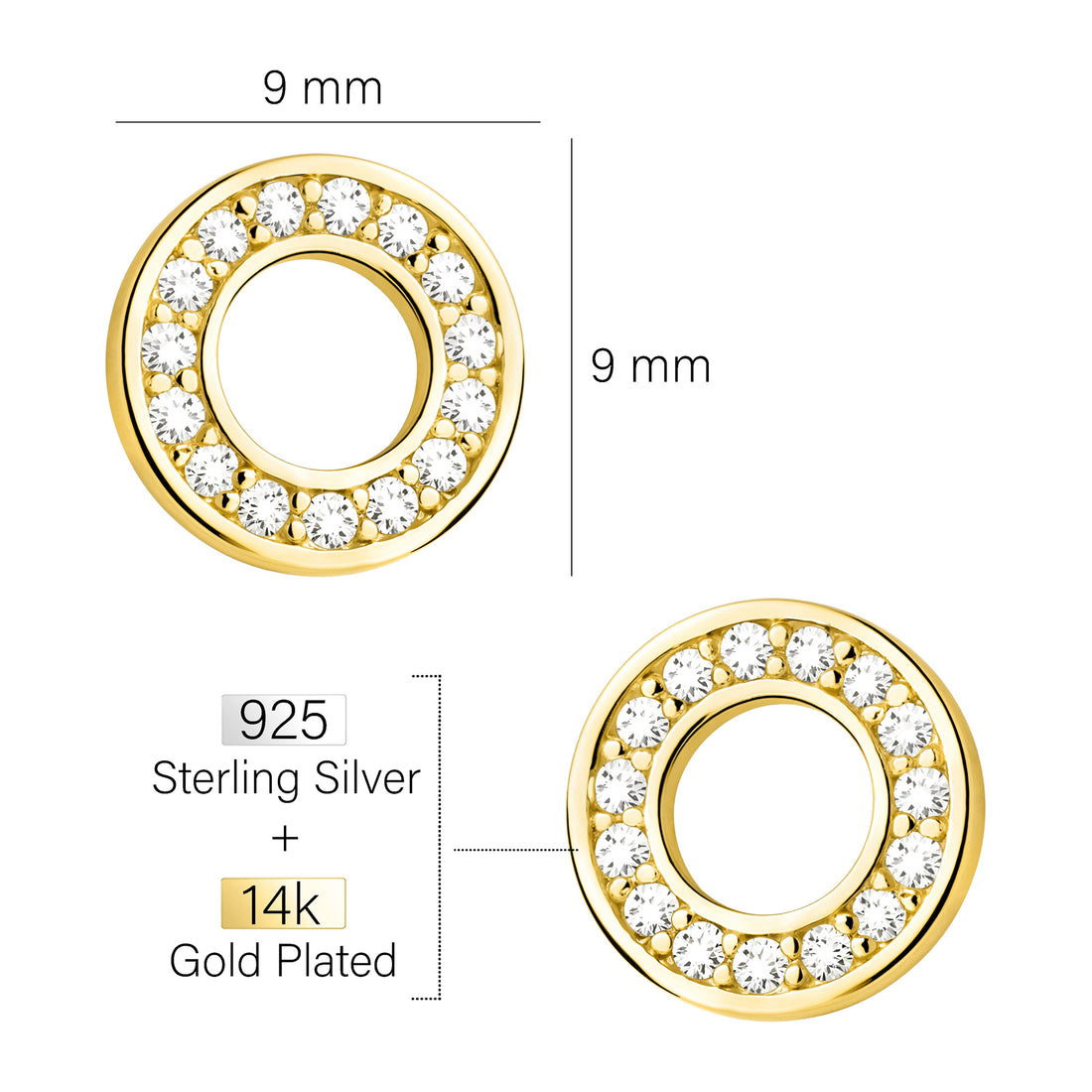 Maßenansicht von Kreis Ohrstecker in 925 Silber von Sofia Milani - E2446