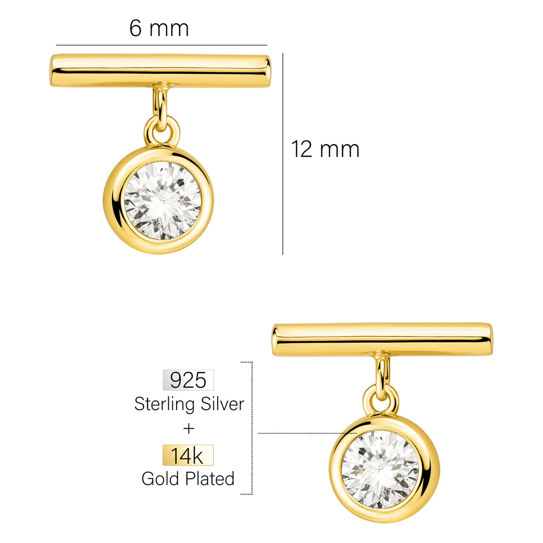 Maßenansicht von Zirkonia Stab Ohrstecker in 925 Silber von Sofia Milani - E2448