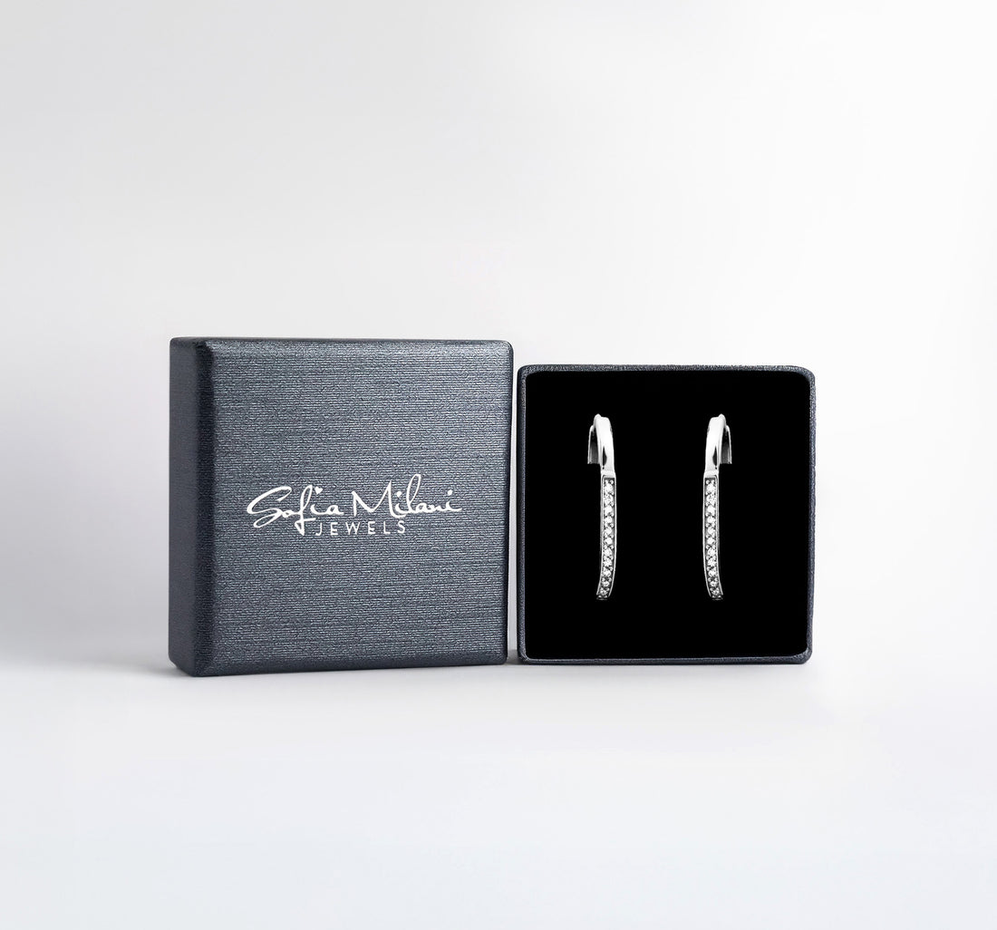 Boxansicht von Zirkonia Creolen in 925 Silber von Sofia Milani - E2449