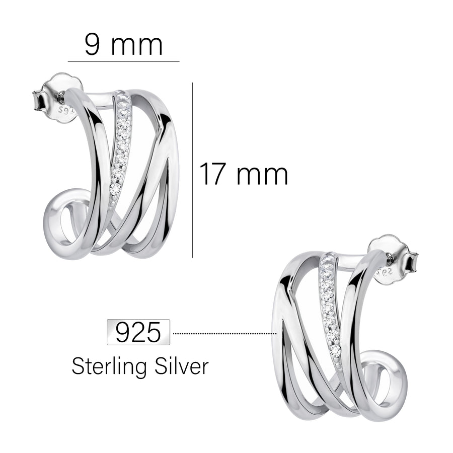 Maßenansicht von Geometrie Steck Creolen in 925 Silber von Sofia Milani - E2453