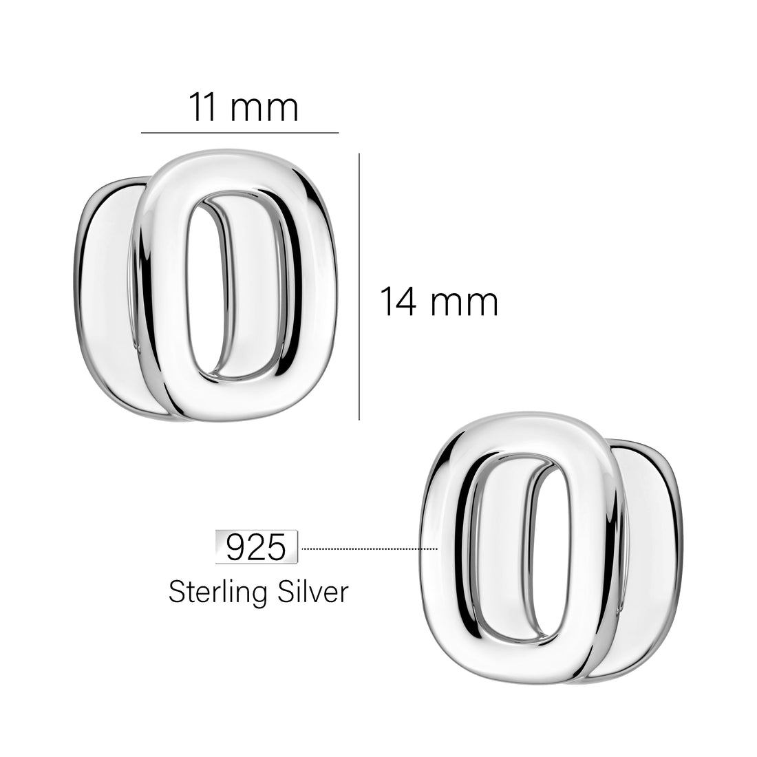 Maßenansicht von Geometrie Ohrstecker in 925 Silber von Sofia Milani - E2459