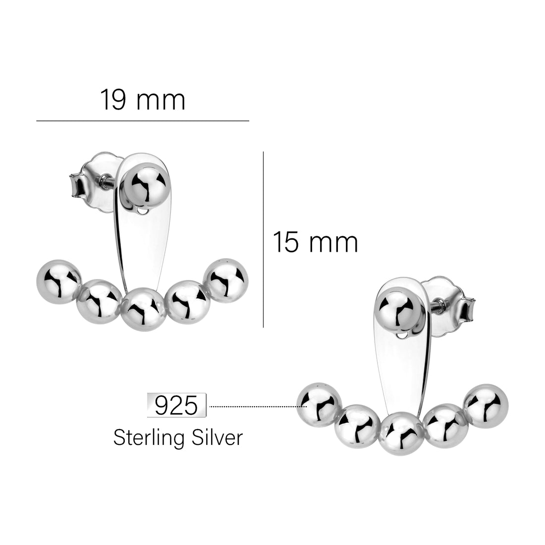 Maßenansicht von Kugel Ohrstecker in 925 Silber von Sofia Milani - E2461