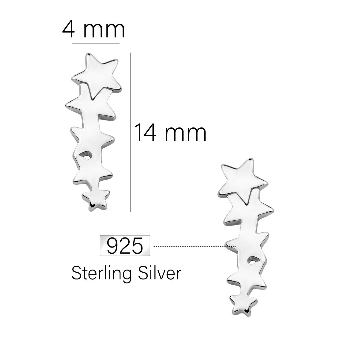 Maßenansicht von Stern Ohrstecker in 925 Silber von Sofia Milani - E2463