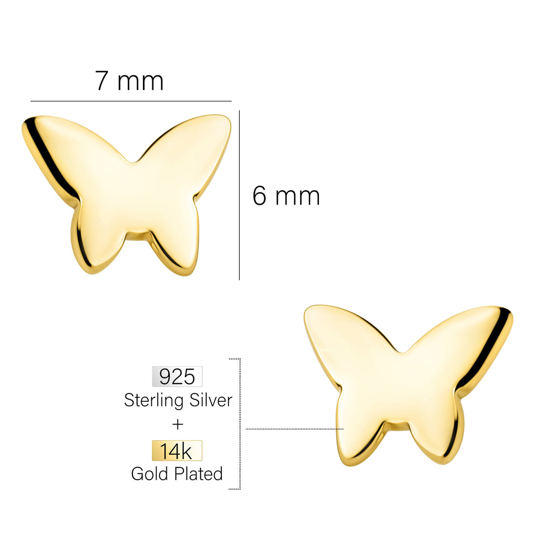 Maßenansicht von Schmetterling Ohrstecker in 925 Silber von Sofia Milani - E2468