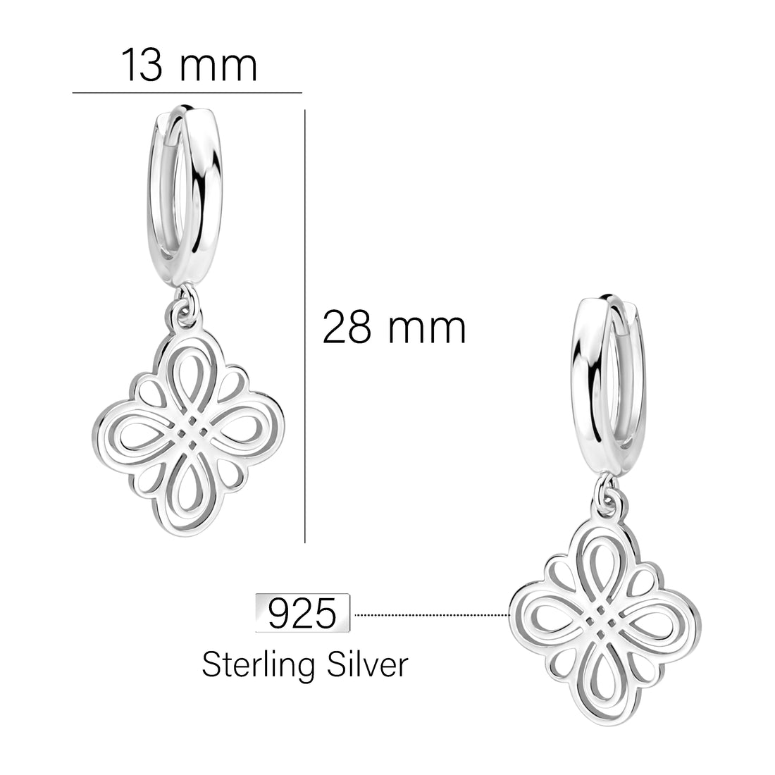 Maßenansicht von Blumen Creolen in 925 Silber von Sofia Milani - E2475