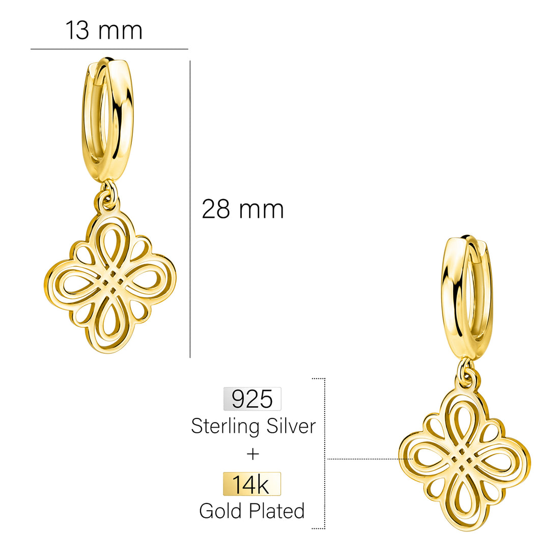 Maßenansicht von Blumen Creolen in 925 Silber von Sofia Milani - E2476
