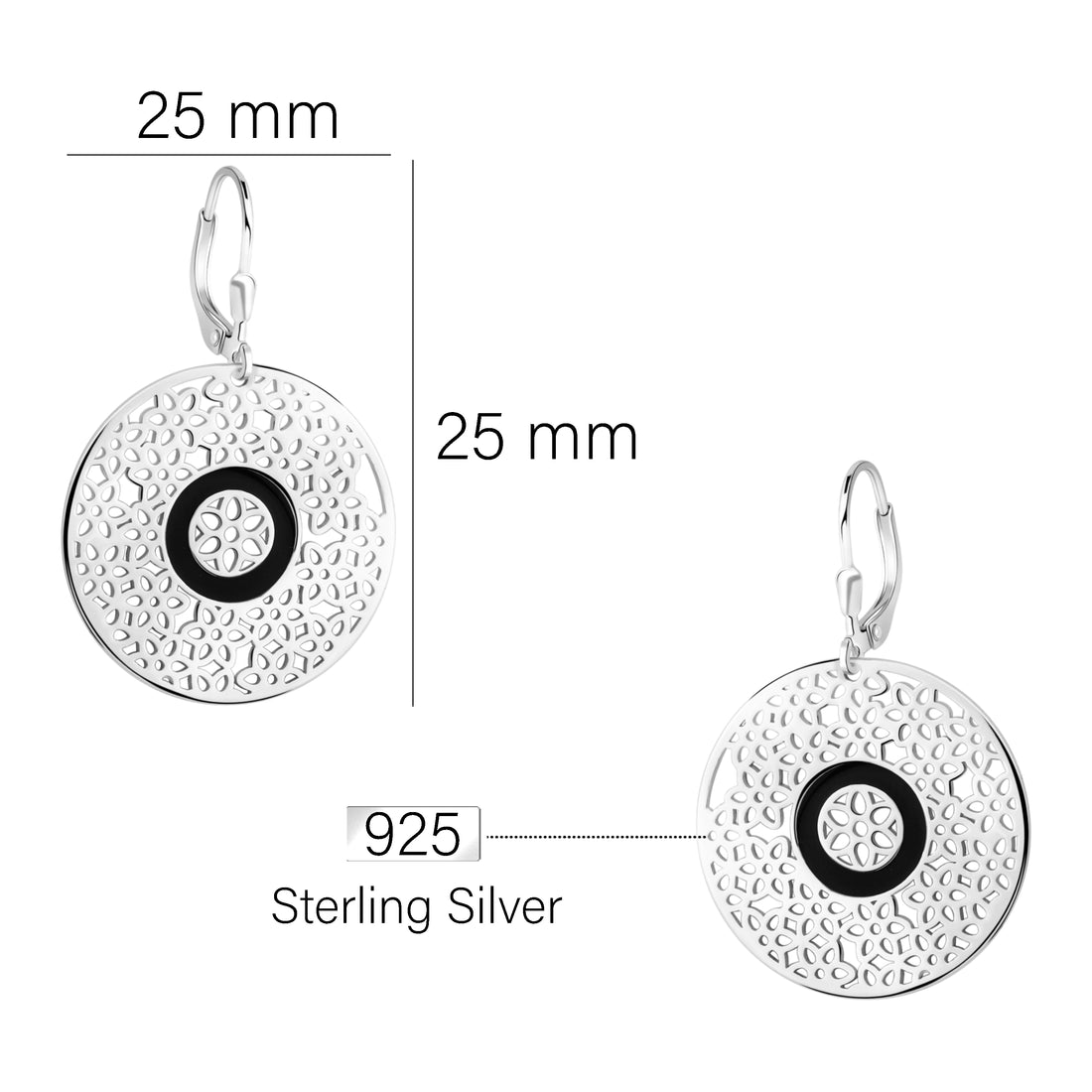 Maßenansicht von Ornament Kreis Ohrhänger in 925 Silber von Sofia Milani - E2477