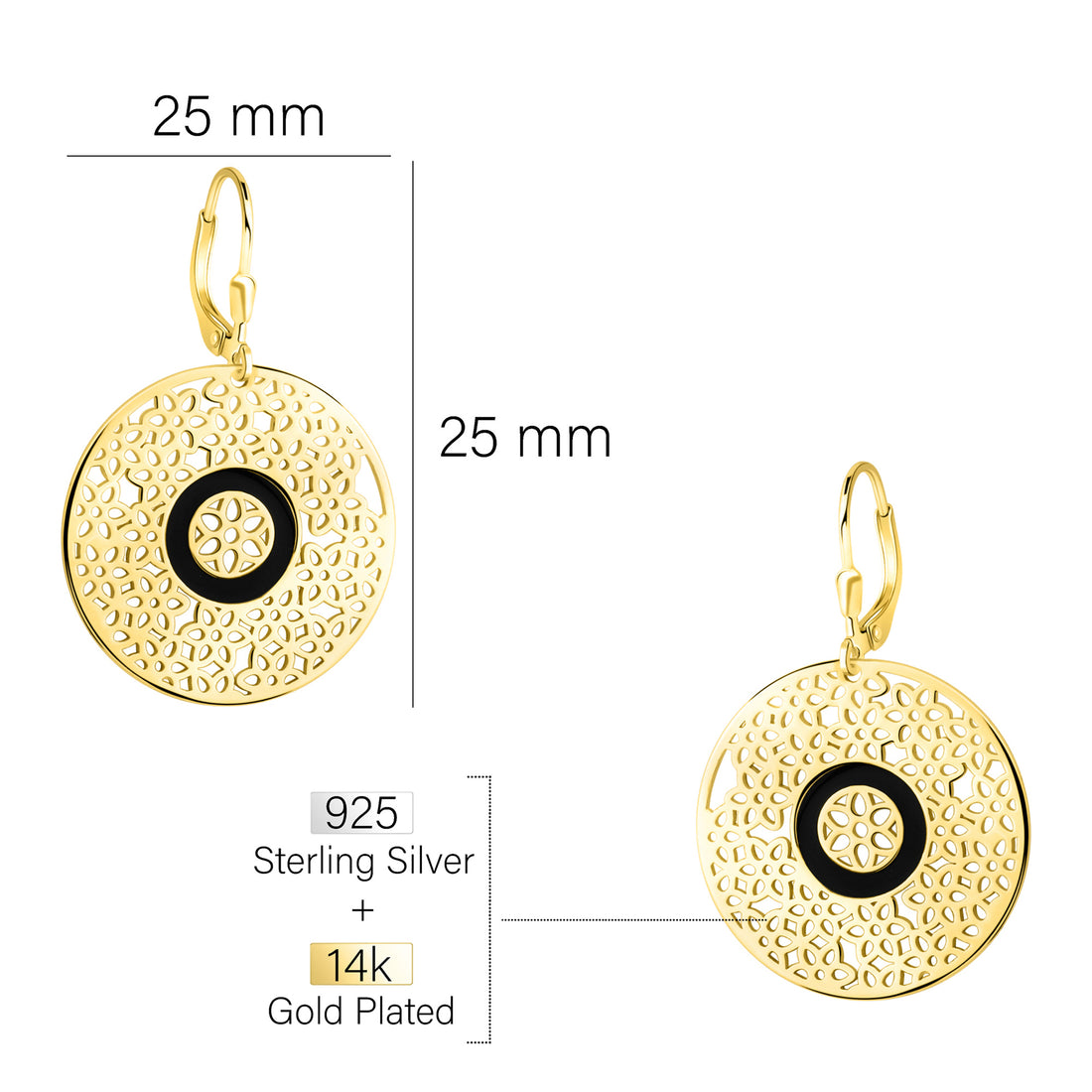 Maßenansicht von Ornament Kreis Ohrhänger in 925 Silber von Sofia Milani - E2478