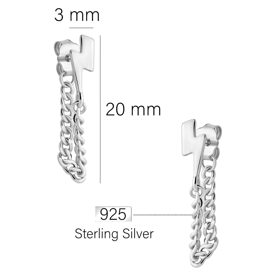 Maßenansicht von Blitz Ohrhänger in 925 Silber von Sofia Milani - E2481