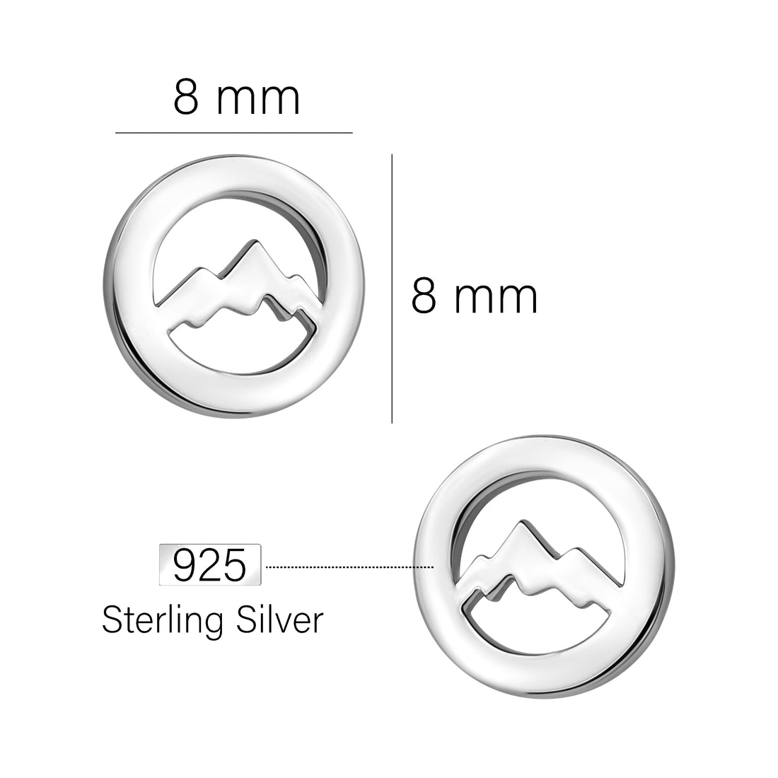 Maßenansicht von Berg Kreis Ohrstecker in 925 Silber von Sofia Milani - E2483
