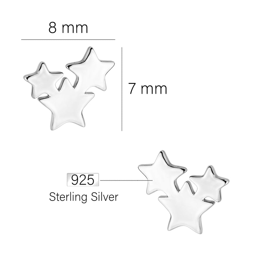 Maßenansicht von Sternen Ohrstecker in 925 Silber von Sofia Milani - E2487
