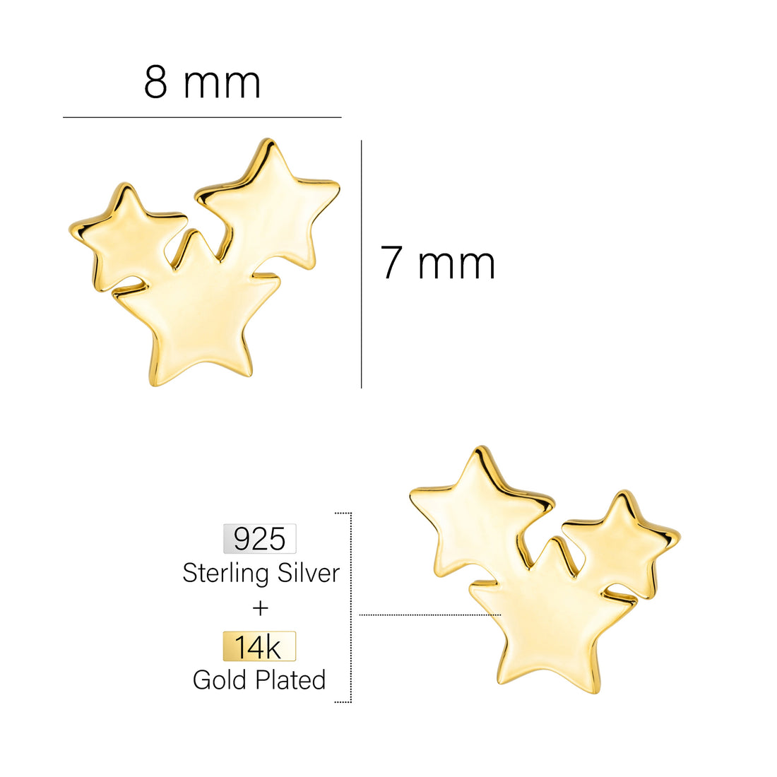 Maßenansicht von Sternen Ohrstecker in 925 Silber von Sofia Milani - E2488