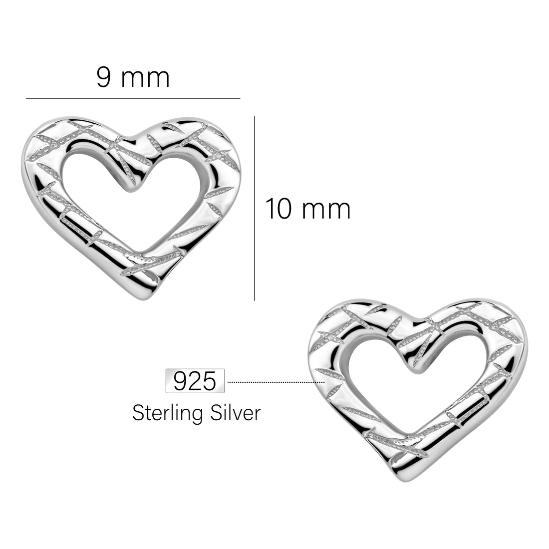 Maßenansicht von Gemustertes Herz Ohrstecker in 925 Silber von Sofia Milani - E2489