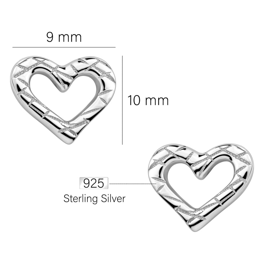 Maßenansicht von Gemustertes Herz Ohrstecker in 925 Silber von Sofia Milani - E2489