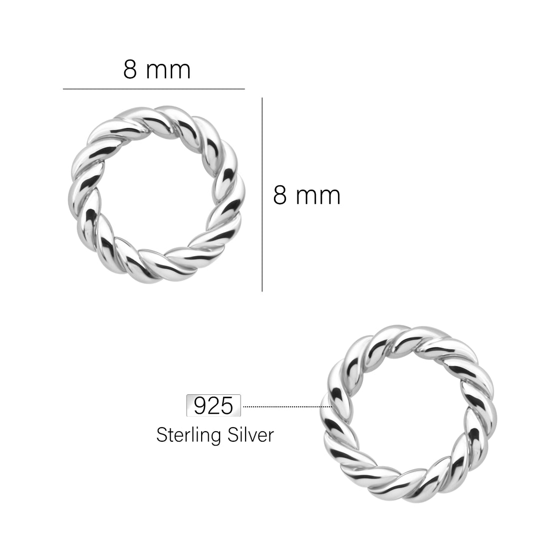 Maßenansicht von Verdreht Kreis Ohrstecker in 925 Silber von Sofia Milani - E2495