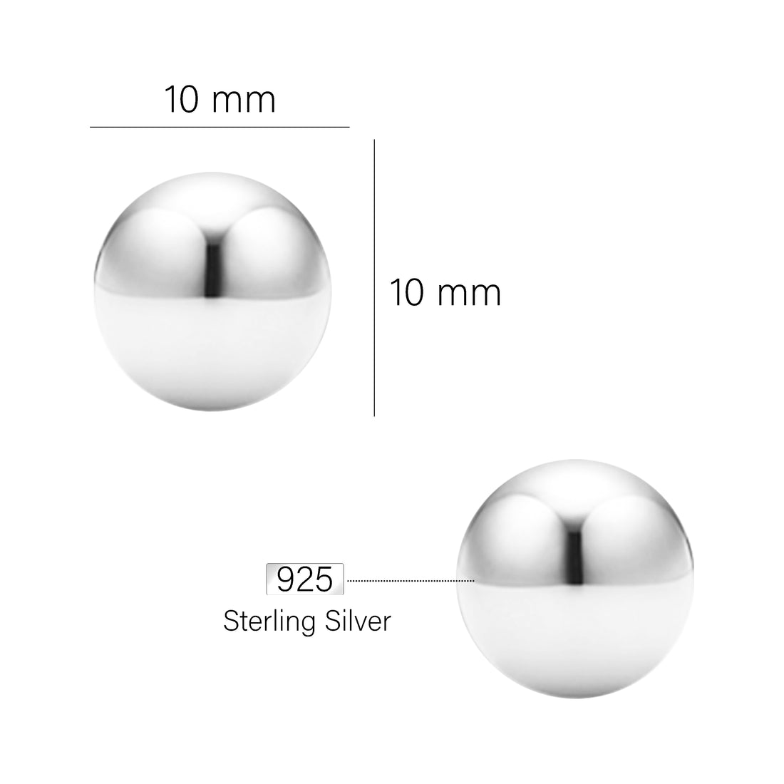 Maßenansicht von Kugel Ohrstecker in 925 Silber von Sofia Milani - E2497