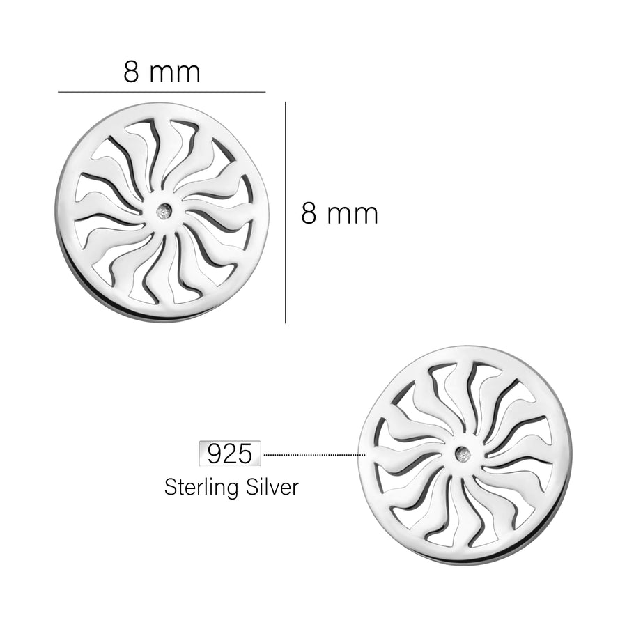 Maßenansicht von Sonne Kreis Ohrstecker in 925 Silber von Sofia Milani - E2499
