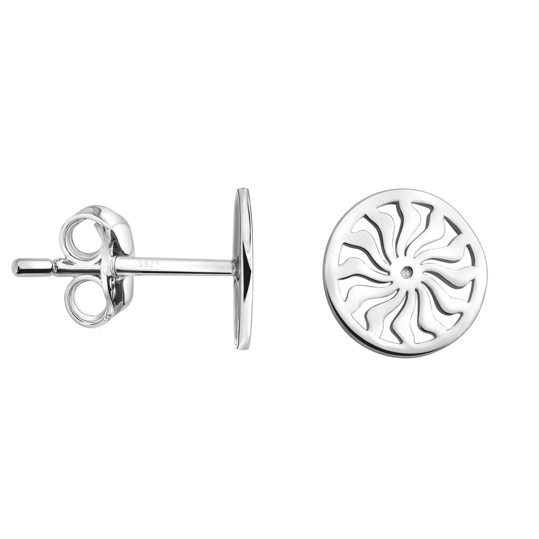 Haupt- und Seitenansicht von Sonne Kreis Ohrstecker in 925 Silber von Sofia Milani - E2499