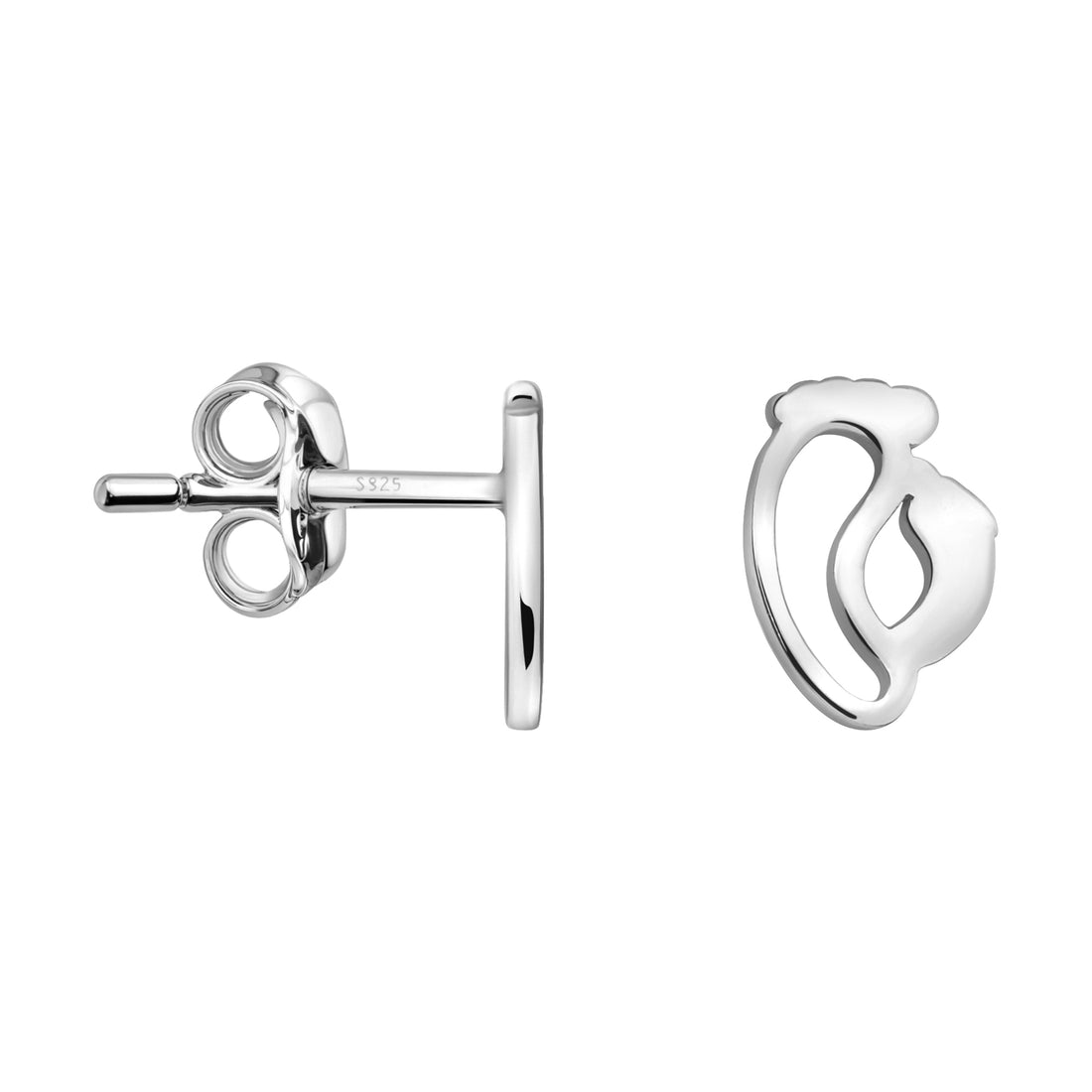 Haupt- und Seitenansicht von Fuß Herz Ohrstecker in 925 Silber von Sofia Milani - E2501