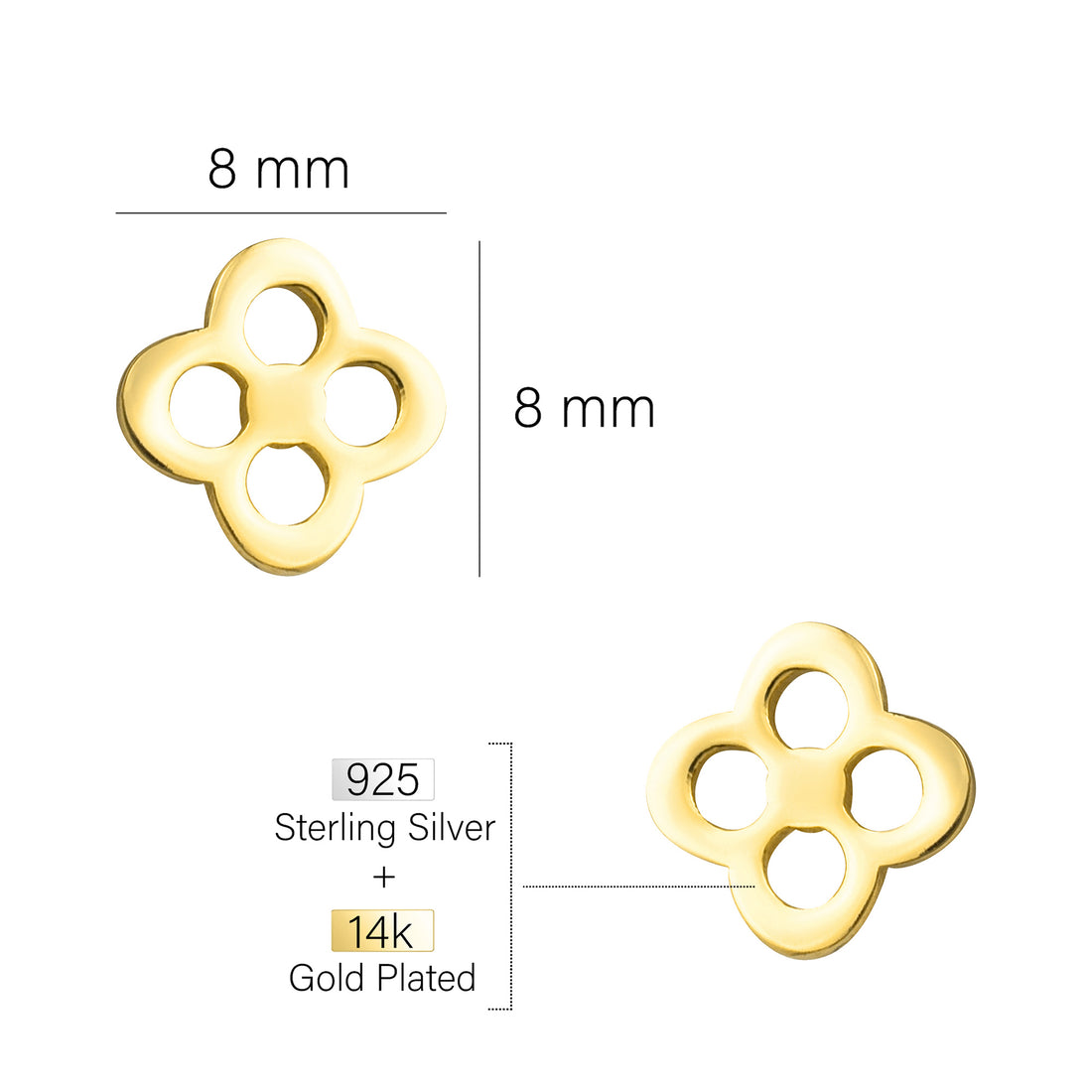Maßenansicht von Blumen Ohrstecker in 925 Silber von Sofia Milani - E2504