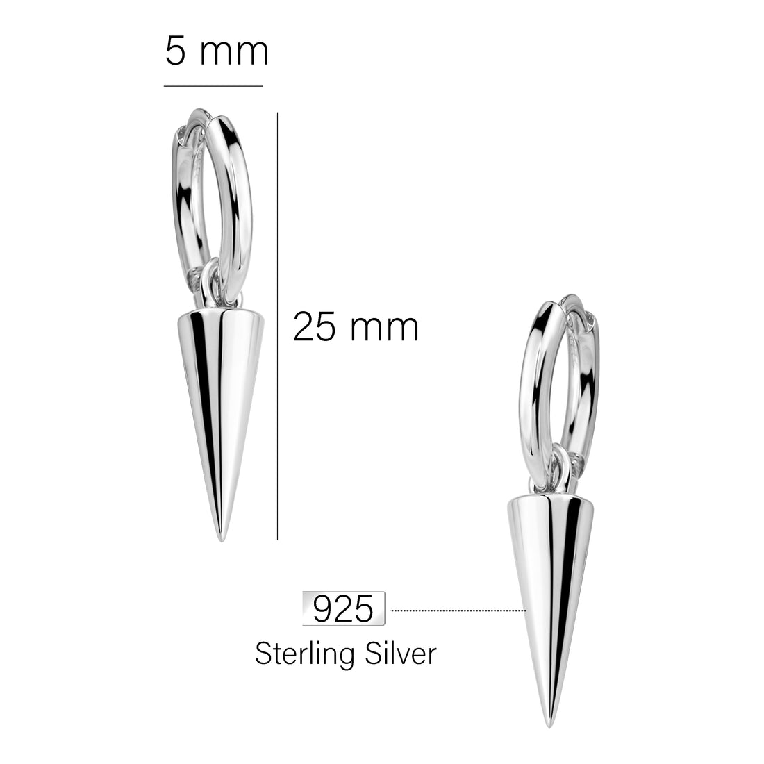 Maßenansicht von Spitze Creolen in 925 Silber von Sofia Milani - E2507