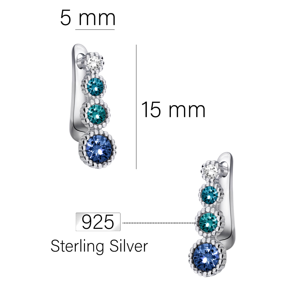 Maßenansicht von Zirkonia Ohrhänger in 925 Silber von Sofia Milani - E2510