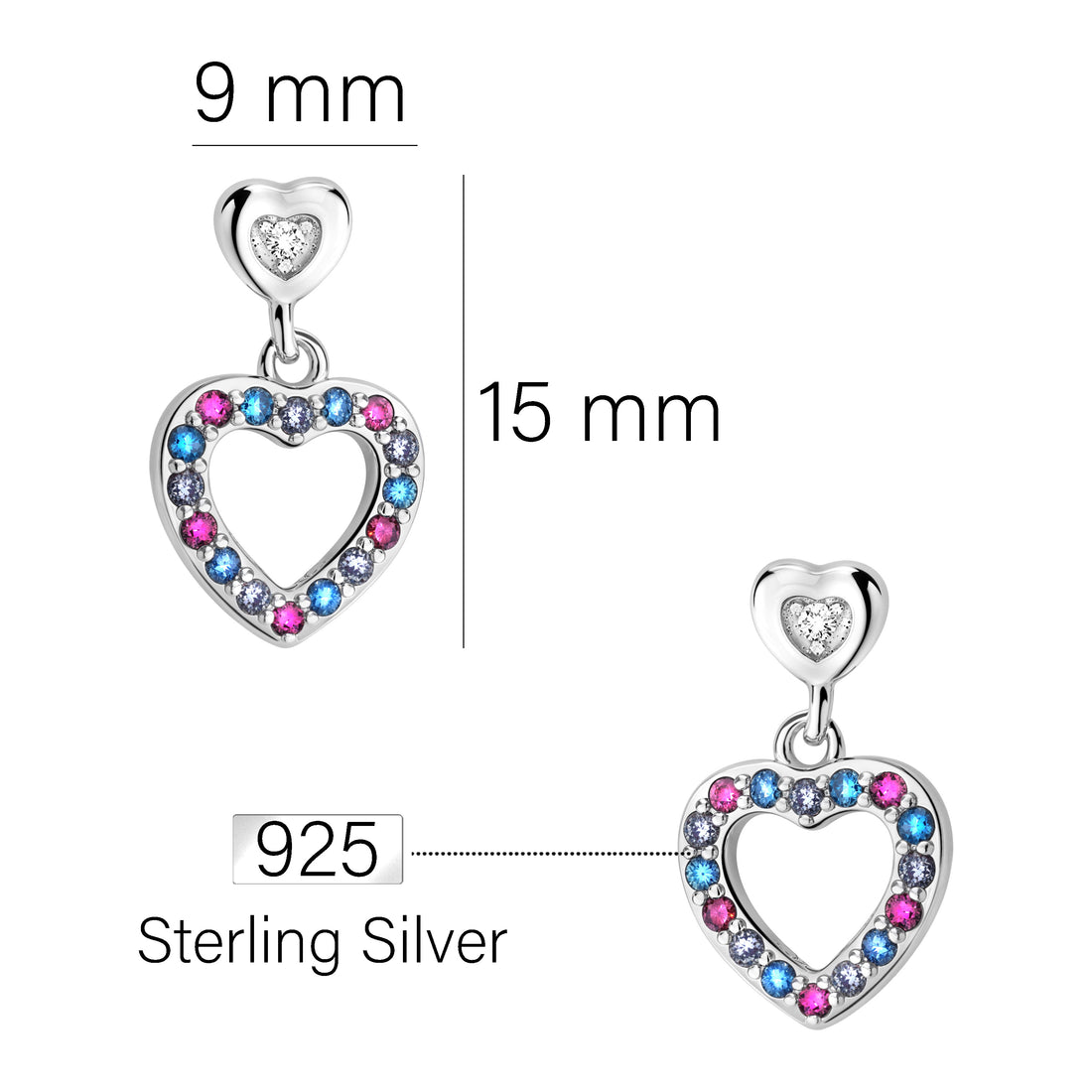 Maßenansicht von Herz Ohrhänger in 925 Silber von Sofia Milani - E2512