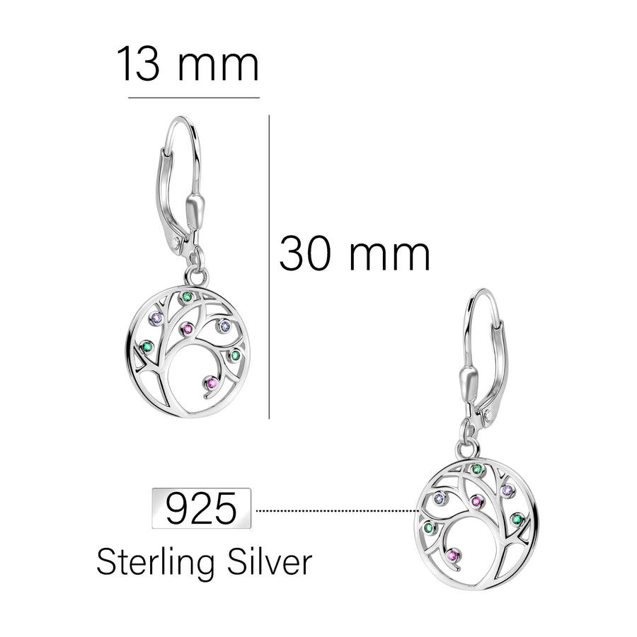 Maßenansicht von Baum Kreis Ohrhänger in 925 Silber von Sofia Milani - E2513