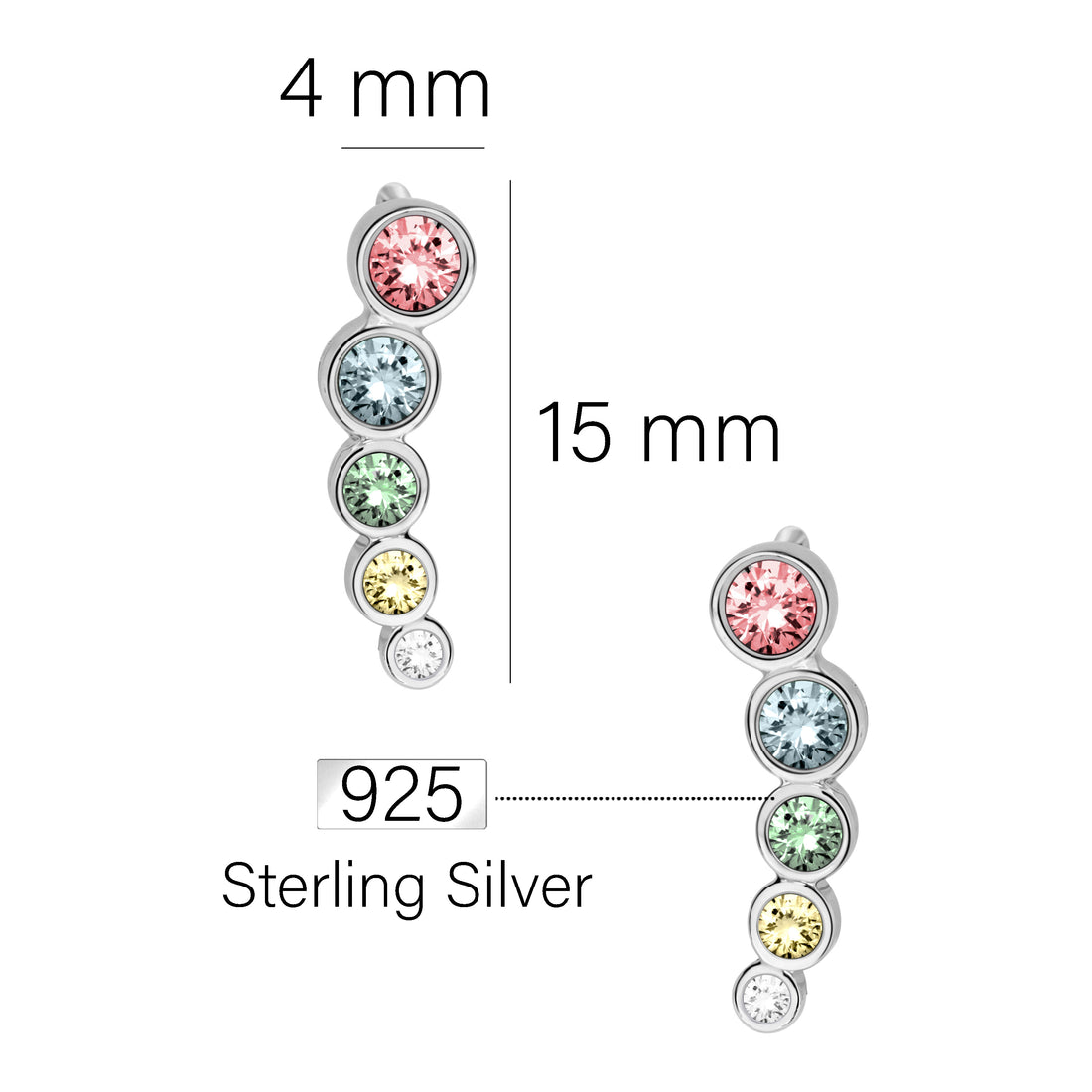 Maßenansicht von Zirkonia Ohrklemme in 925 Silber von Sofia Milani - E2516