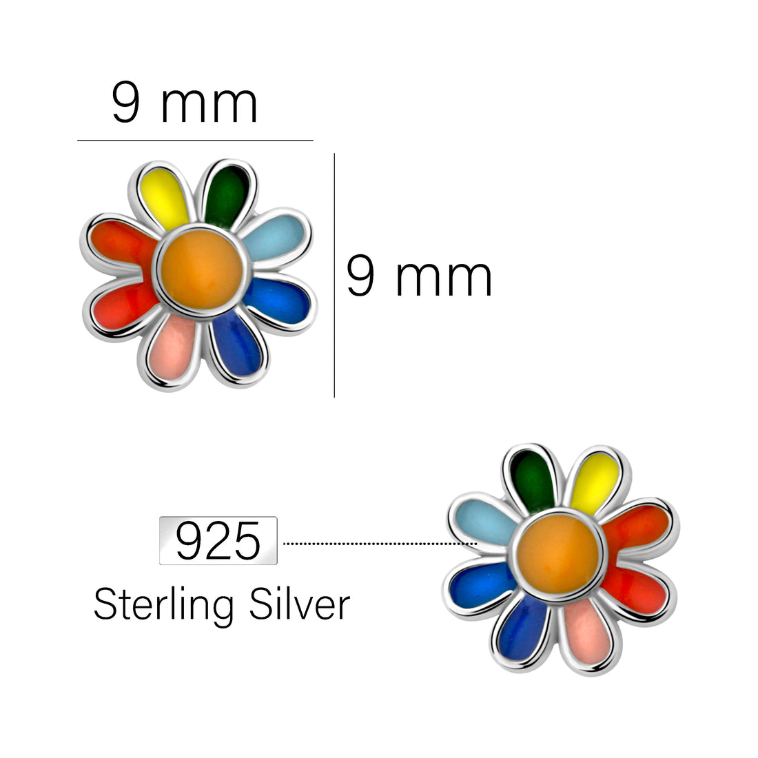Maßenansicht von Farbige Blume Ohrstecker in 925 Silber von Sofia Milani - E2518