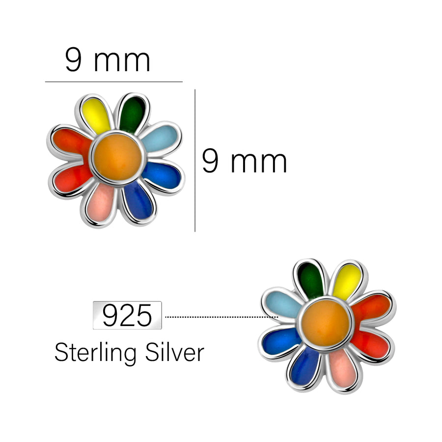 Maßenansicht von Farbige Blume Ohrstecker in 925 Silber von Sofia Milani - E2518