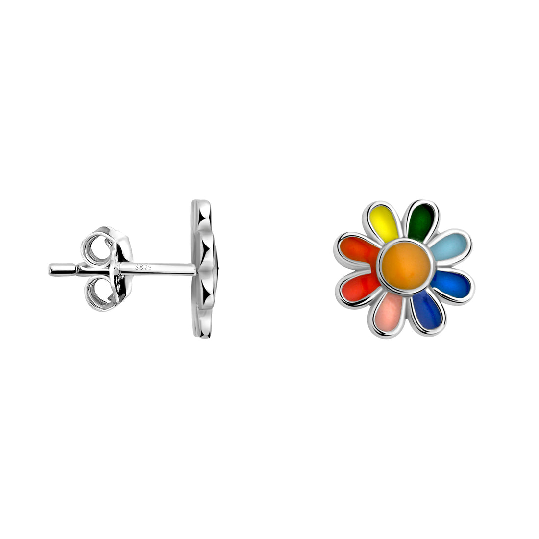 Haupt- und Seitenansicht von Farbige Blume Ohrstecker in 925 Silber von Sofia Milani - E2518