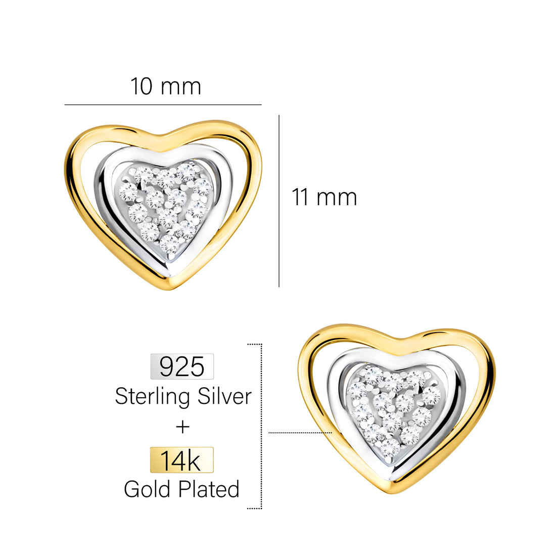 Maßenansicht von Herz Ohrstecker in 925 Silber von Sofia Milani - E2521