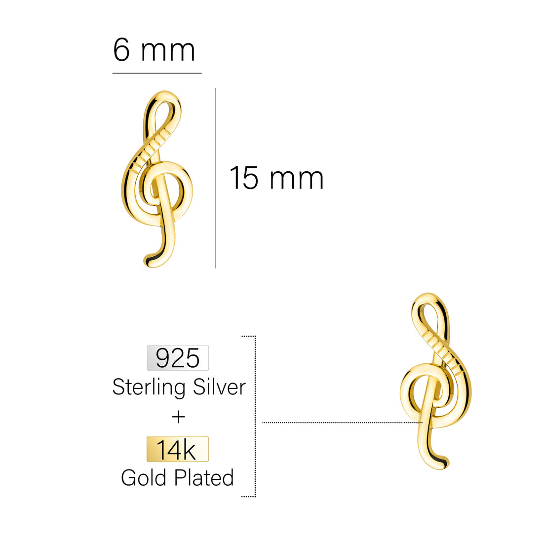 Maßenansicht von Musik Ohrstecker in 925 Silber von Sofia Milani - E2528