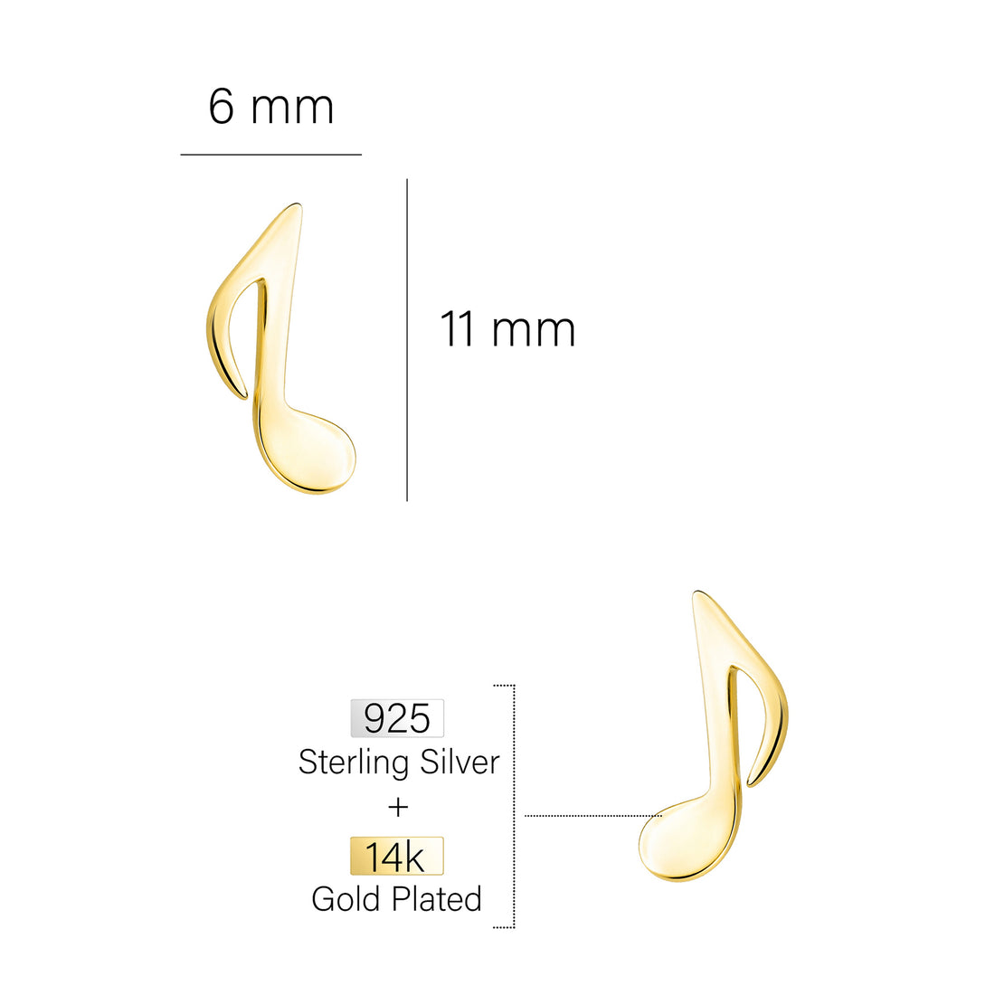Maßenansicht von Musik Ohrstecker in 925 Silber von Sofia Milani - E2534