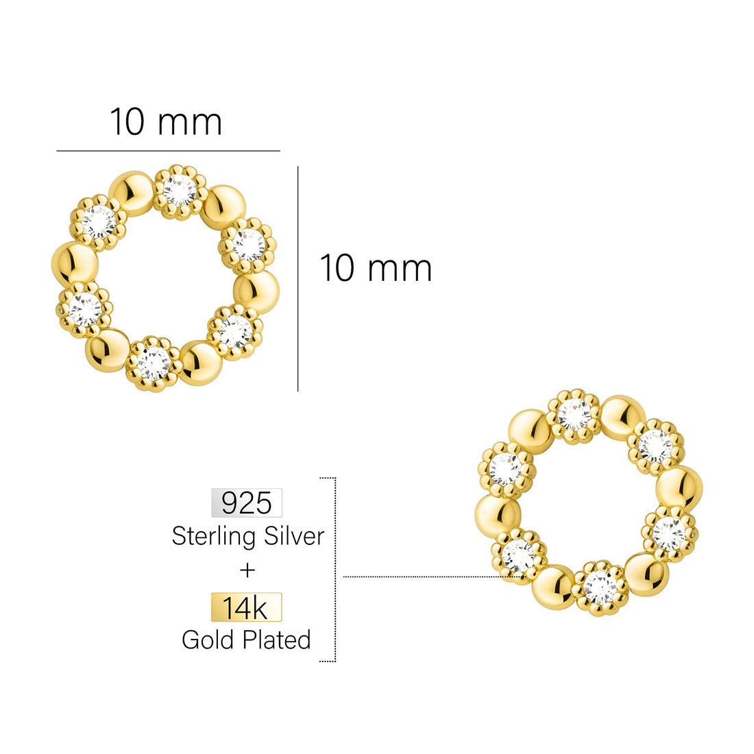 Maßenansicht von Kreis Ohrstecker in 925 Silber von Sofia Milani - E2536