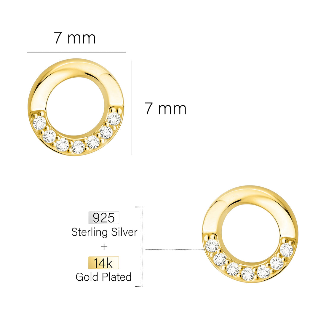 Maßenansicht von Kreis Ohrstecker in 925 Silber von Sofia Milani - E2542