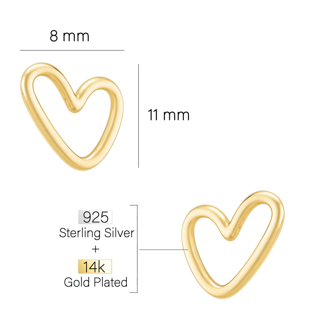 Maßenansicht von Herz Ohrstecker in 925 Silber von Sofia Milani - E2545