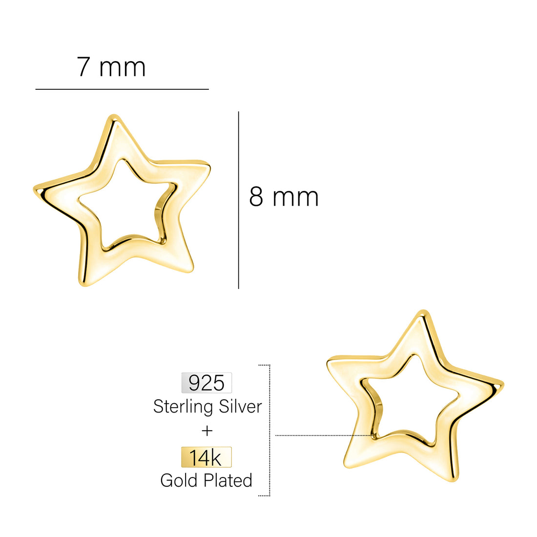 Maßenansicht von Stern Ohrstecker in 925 Silber von Sofia Milani - E2560