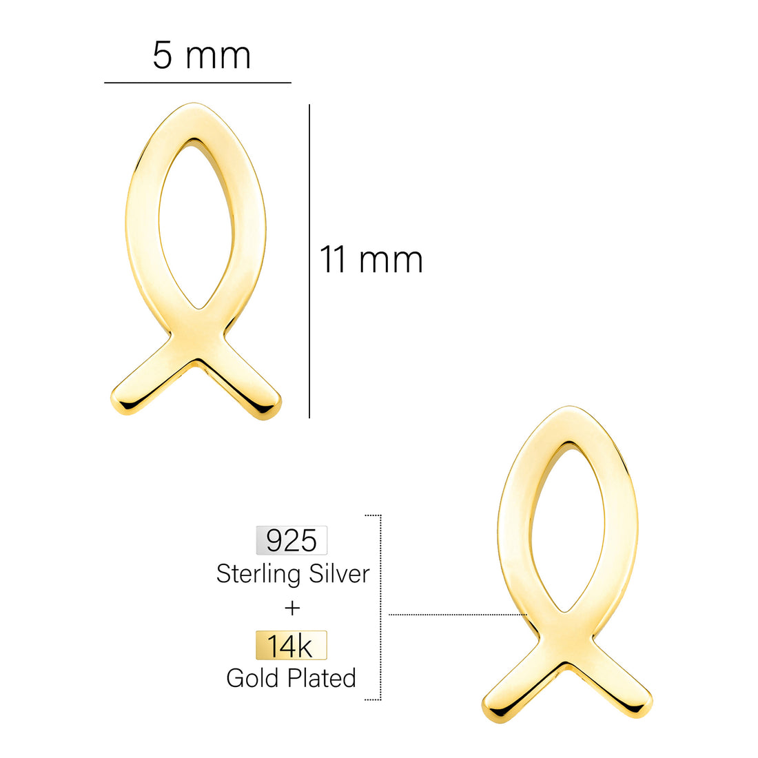 Maßenansicht von Fisch Ohrstecker in 925 Silber von Sofia Milani - E2561