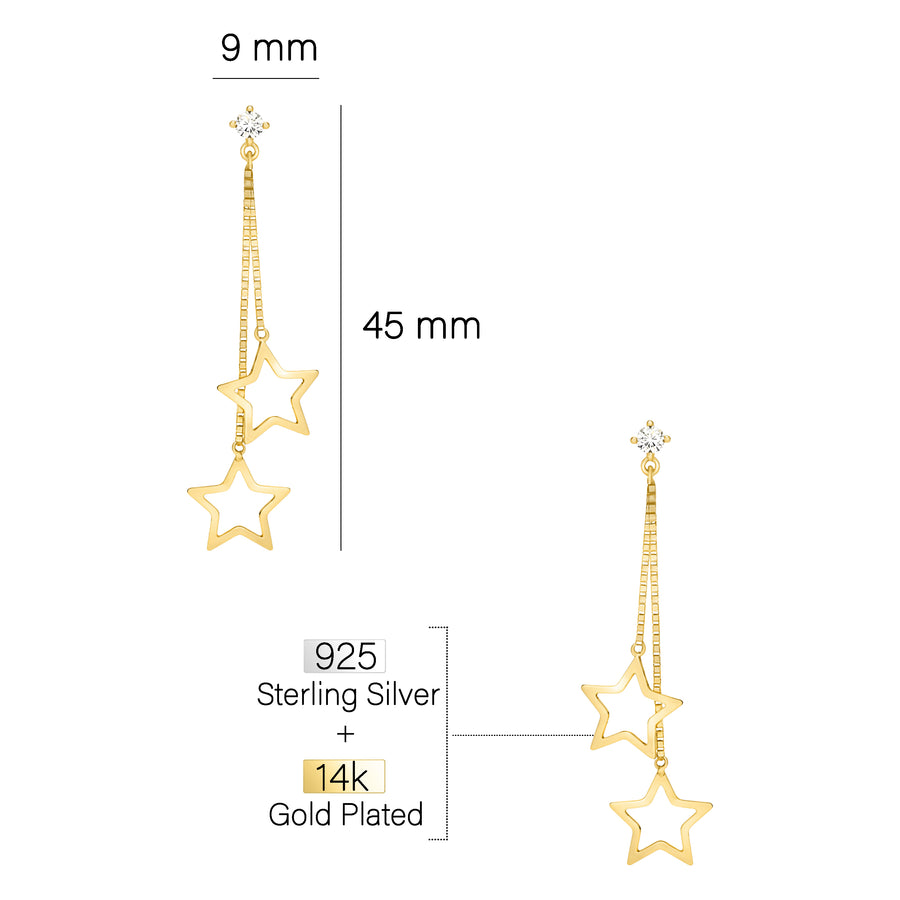 Maßenansicht von Stern Ohrstecker in 925 Silber von Sofia Milani - E2565