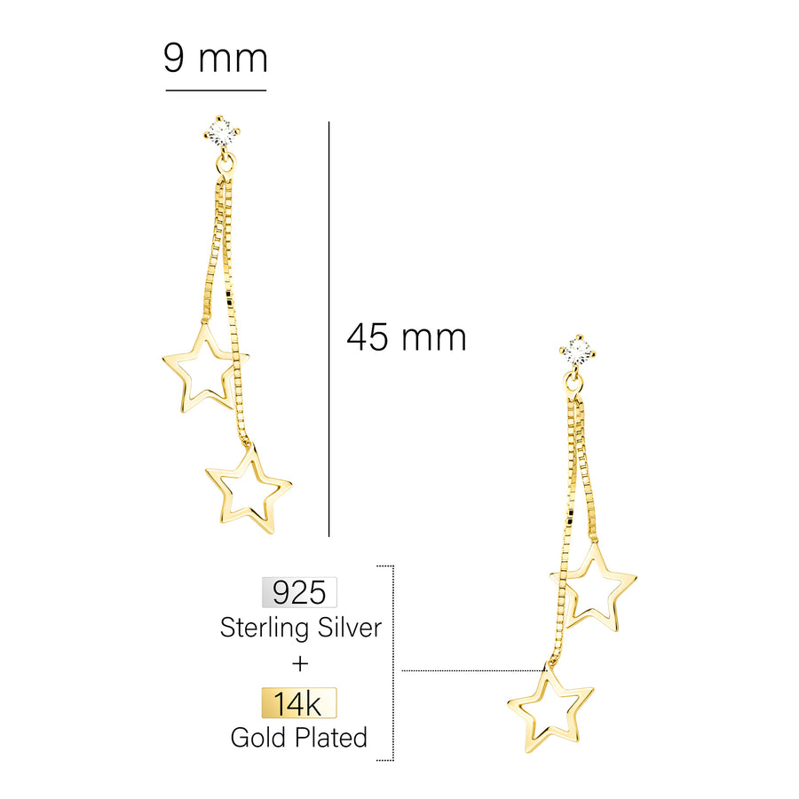 Maßenansicht von Stern Ohrstecker in 925 Silber von Sofia Milani - E2565